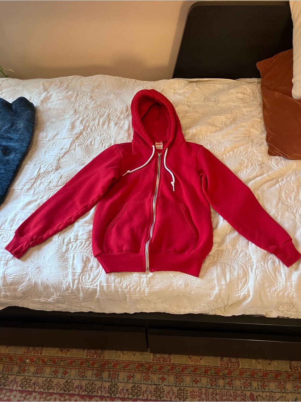 Vintage American Apparel Red Zip Front Hoodie Size XXS No Flaws